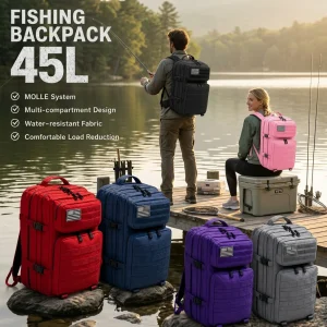 45L Tactical Fishing Tackle Backpack, water resistant