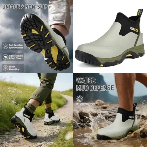 Men's Rubber Boots, Waterproof Ankle Rain Boots, Insulated